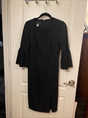 Donna Morgan Black Midi Sheath Dress with Bell Sleeves
